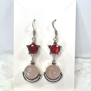 Rose Quartz Garnet 925 Gemstone Earring